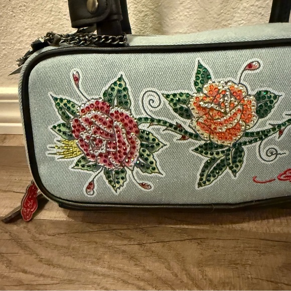 Ed Hardy Women's Floral Embroidered Shoulder Bag - Light Blue denim bag - Picture 14 of 16
